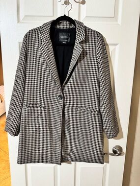 Sanctuary Black & White Houndstooth Single-Button Blazer Coat